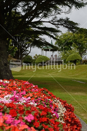 Spring growth brightens Dixon Park in Greymouth for visitors to the rotunda