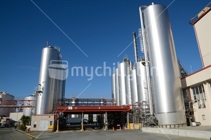 The milk tanker delivery bay at the Westland Milk Products factory in Hokitika, New Zealand.