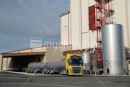 A tanker delivers goods to the Westland Milk Products factory in Hokitika, New Zealand.
