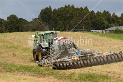 An air seeder used for sowing seed on old pasture. The harrows and tyres will settle the seed for good germination.