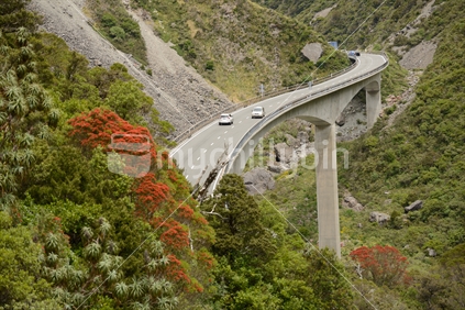 The Otira Viaduct carries traffic safely over a large slip in the Southern Alps near Arthus Pass, Westland, New Zealand