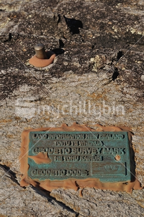 A geodetic survey mark helps to monitor movement of the landmass near Charleston, South Island, New Zealand