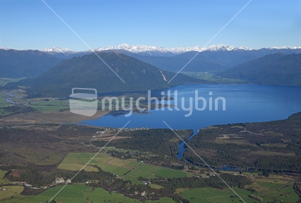 Aerial of Lake Brunner and the settlement of Moana, West Coast, New Zealand