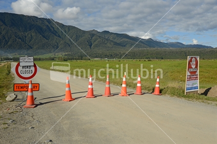 Signage shows that a farm has restricted access during the Covid 19 lockdown in New Zealand, March 2020