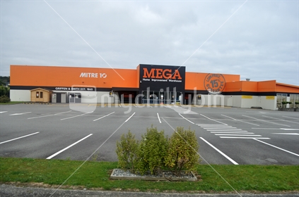 The normally busy carpark of Mitre 10 mega in Greymouth  is deserted on a Saturday morning during the Covid 19 lockdown in New Zealand, March, April 2020