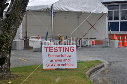 Signage outside the Covid 19 testing station at Greymouth hospital during the level 4 lockdown in New Zealand, March, April 2020