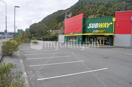 GREYMOUTH, NEW ZEALAND, APRIL 11, 2020: A normally bustling business lies idle during the Covid 19 lockdown in New Zealand, April 11,  2020