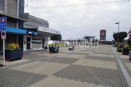 GREYMOUTH, NEW ZEALAND, APRIL 11, 2020: The new town mall in Greymouth, normally a busy thoroughfare on a Saturday morning, is empty during the Covid 19 lockdown in New Zealand, April 11,  2020