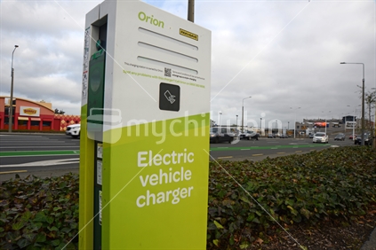 CHRISTCHURCH, NEW ZEALAND, JUNE 20, 2020: A charging station at Moorhouse Avenue in Christchurch awaits an electric vehicle.
