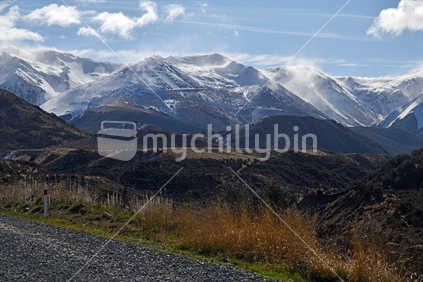 Landscape of the gravel road leading up the Cheeseman Ski Field, New Zealand