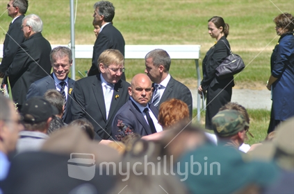 Rodney Hide and other Government ministers paying their respects at the 2010 Memorial Service for 29 coal miners killed in the Pike River coal mine near Greymouth, West Coast