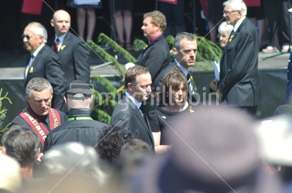 Prime Minister John Key (centre), wife Bronagh, and Government ministers paying their respects at the 2010 Memorial Service for 29 coal miners killed in the Pike River coal mine near Greymouth, West Coast