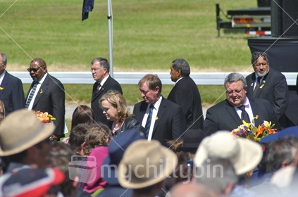 Judith Collins, Nick Smith and other Government ministers paying their respects at the 2010 Memorial Service for 29 coal miners killed in the Pike River coal mine near Greymouth, West Coast