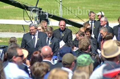 Peter Whittall and Government ministers paying their respects at the 2010 Memorial Service for 29 coal miners killed in the Pike River coal mine near Greymouth, West Coast