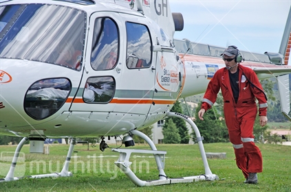 Westland rescue helicopter pilot preparing for flight.