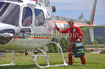 Westland rescue helicopter pilot preparing for flight