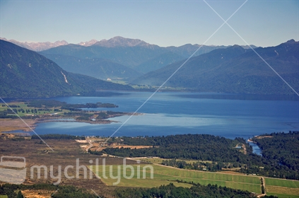 Aerial of Lake Brunner and Moana township, Westland