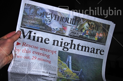 Greymouth Star Newspaper headline the day of the Pike River mine disaster; Saturday Nov 20, 2010.