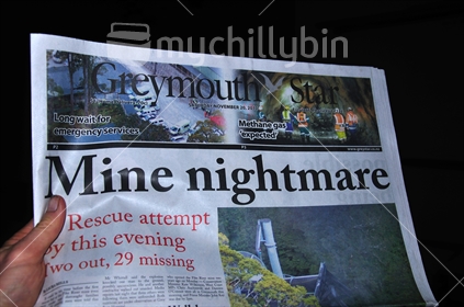 Greymouth Star Newspaper headline - the day of the Pike River mine disaster; Saturday Nov 20, 2010.