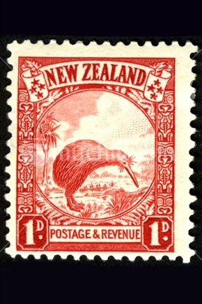 1935 New Zealand 1 penny pictorial stamp featuring a kiwi