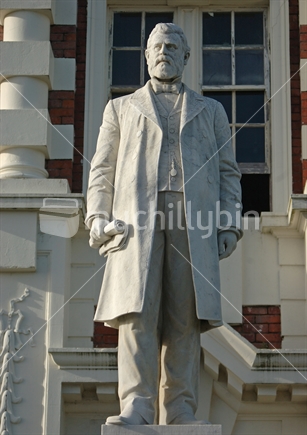 Statue of Richard John Seddon, former Prime Minister of New Zealand, erected in Hokitika, West Coast