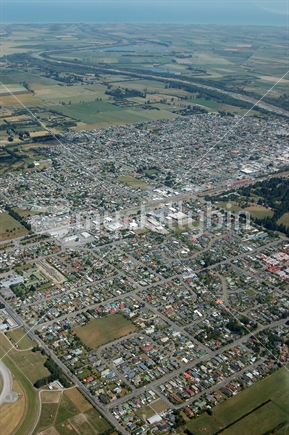 Aerial of Ashburton, Canterbury, South Island