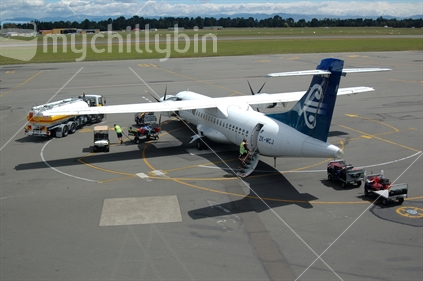 Air New Zealand passenger jet on tarmac in Christchurch, New Zealand