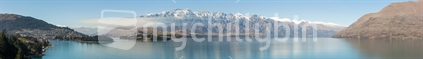 A panoramic view of Queenstown and the Remarkables