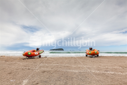 Surf rescue IRB's sit on Pauanui Beach 1