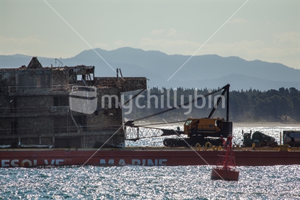 Rena wreckage being towed into Tauranga harbour