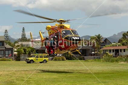 Westpac Rescue Helicopter with injured patient.