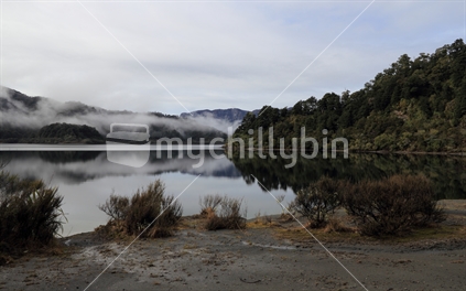 Lake Waikaremoana near Waiharuru Hut, Urewera National Park, New Zealand.