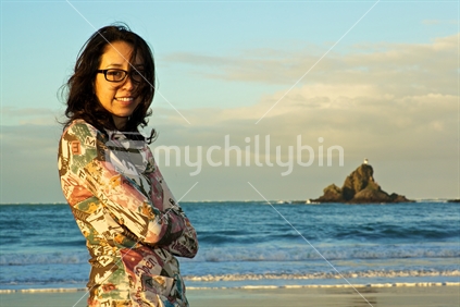 Enjoying the sunshine; Ninepin rock, Whatipu, Auckland, New Zealand.