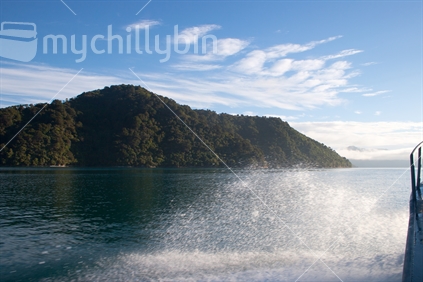 Spray from a water taxi in the Marlborough Sounds.