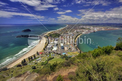 View to the east from the top of Mount Maunganui (Mauao), New Zealand.