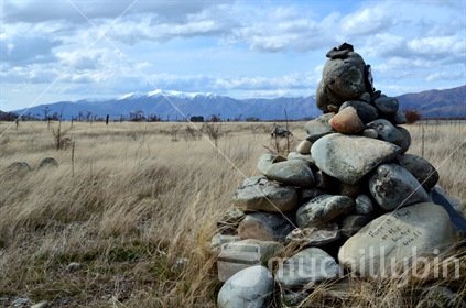 Stone cairn or sculpture near Omarama