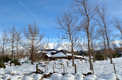Beautiful Terrace Downs Resort covered in snow, Canterbury