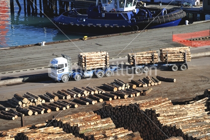 Log exports from the Port of Lyttelton, Christchurch, NZ.