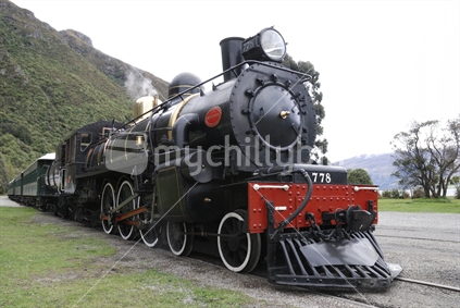 The Kingston Flyer steam locomative. Taken at Kingston Station near Lake Wanaka, New Zealand. Tourist attraction.  