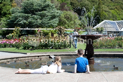 Children in Wellington Botanic Gardens, New Zealand. 
