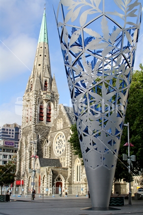 Christchurch Cathedral and The Chalice Sculpture in Christchurch, Cathedral Square, Shot at new year, 2011, before the earthquake.
sadly broken in earthquake.