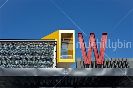 Letter W, ASB  building at the back, Wynyard Quarter, Auckland