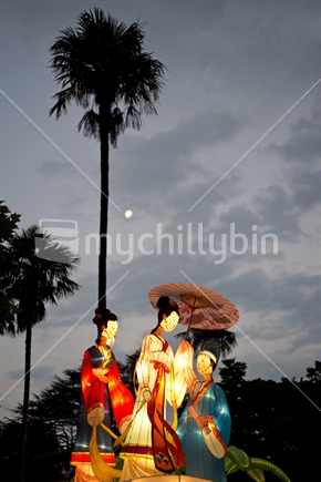 Auckland Lantern Festival, lanterns, group of Asian women, Albert Park, Auckland