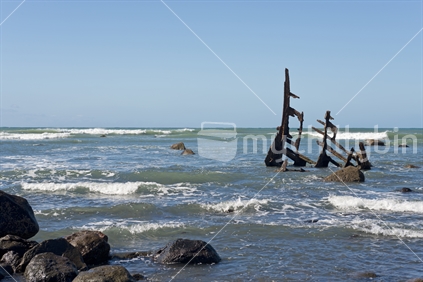 Wreck of SS. Gairloch, a landmark near Oakura, Taranaki, New Zealand