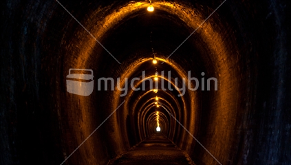 Light at the end of the tunnel; inside the old train tunnel at Karangahake Gorge; New Zealand (High ISO)