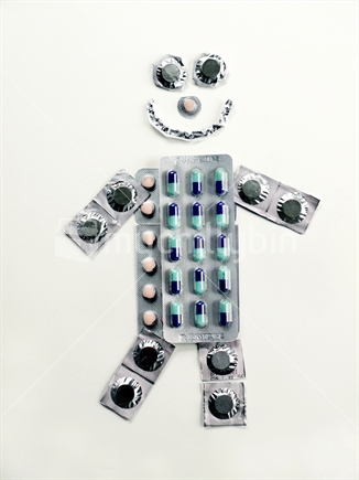 Man's figure made from tablets -  Healthy Man, or Medicine Man!