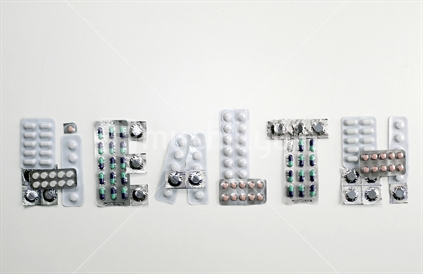 Word "HEALTH" made from tablets