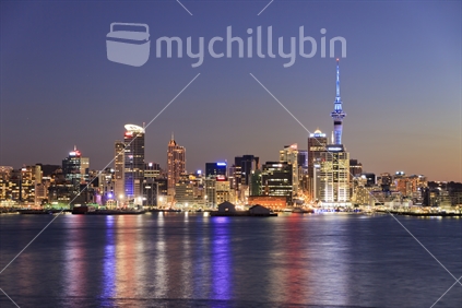 View of Auckland at night from the North Shore.