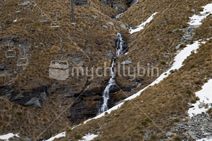 The Remarkables, waterfall and chairlift