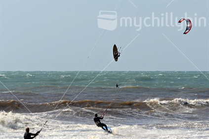 Kitesurfers at Eastend Beach New Plymouth Taranaki